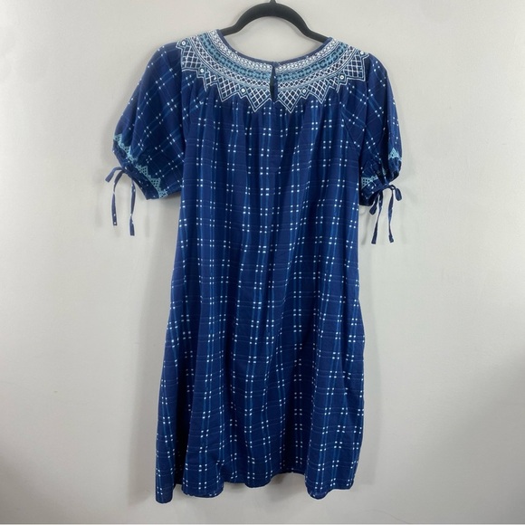 Madewell Embroidered Puff-Sleeve Babydoll Dress in Indigo Plaid Size XS - Picture 6 of 13